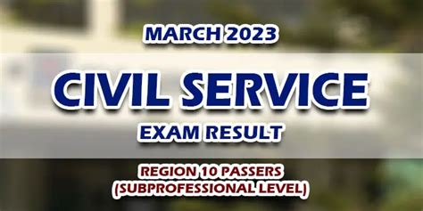Region 10 Passers SubProfessional: March 2023 civil service exam res.